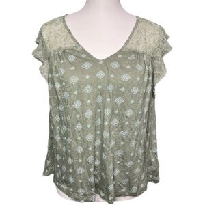 Lucky Brand Boho Western Flutter Sleeve Top Size Medium